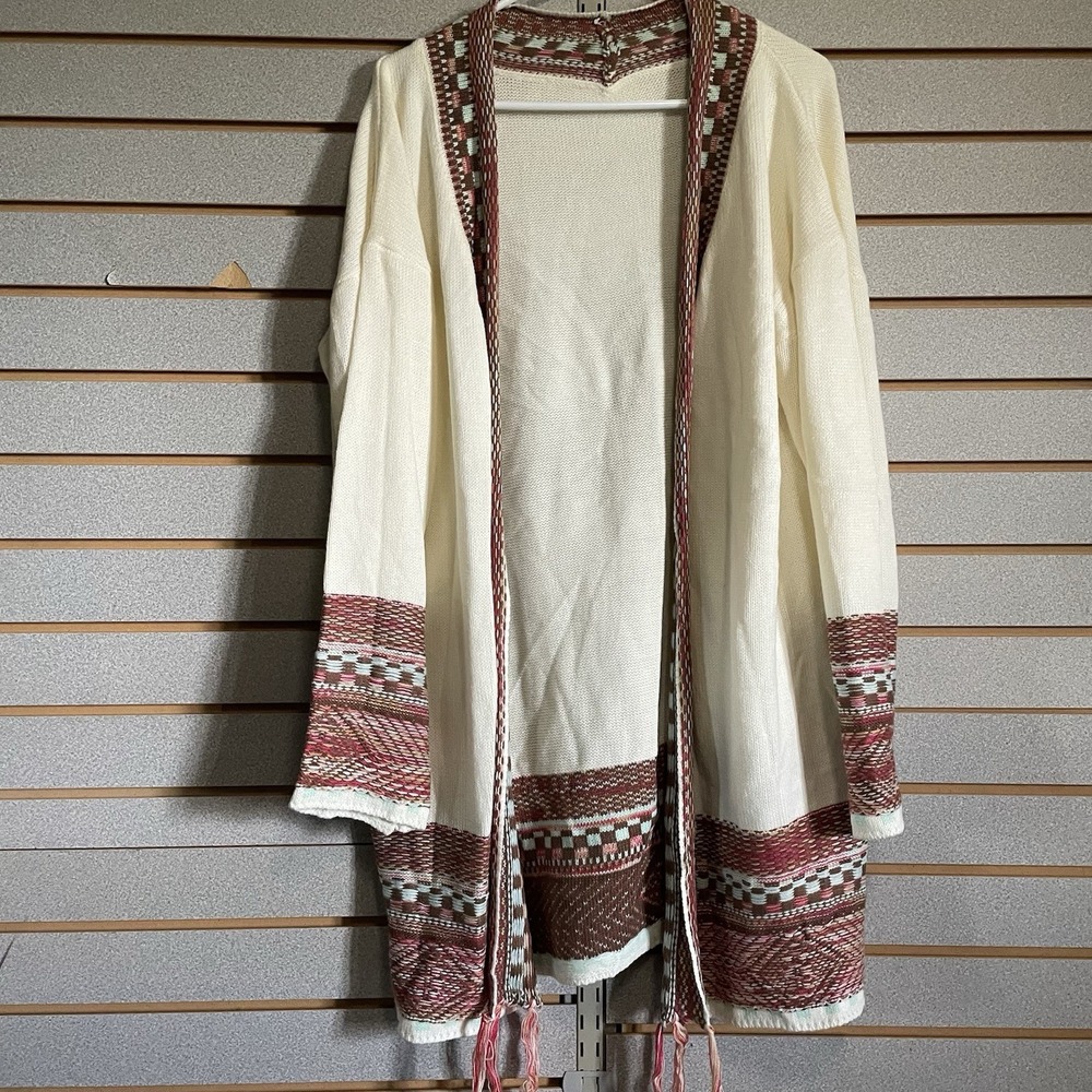 Salanta L Multicolor Aztec Open Front Cardigan Tassels